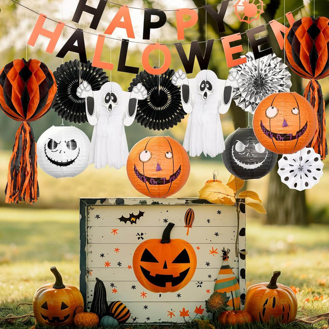 13 Pcs Halloween Hanging Decoration Paper Lantern Set