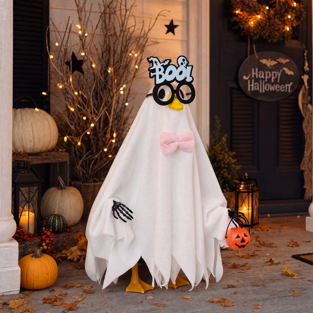 FLAIR GIFTS Halloween Ghost Goose Outfit Set for 23" Lawn Porch Goose Statue, Spooky Yard Decor