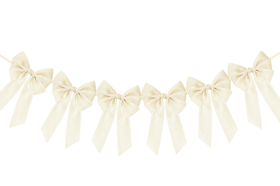 FLAIR GIFTS 1-String 6.5ft Ivory White Bows Garland Banner, 6 Pcs Pre-Strung Bows Party Decorations for Bridal Shower, Birthday, Bachelorette Party, Baby Shower, Tea Party Supplies