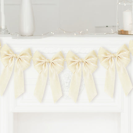 FLAIR GIFTS 1-String 6.5ft Ivory White Bows Garland Banner, 6 Pcs Pre-Strung Bows Party Decorations for Bridal Shower, Birthday, Bachelorette Party, Baby Shower, Tea Party Supplies