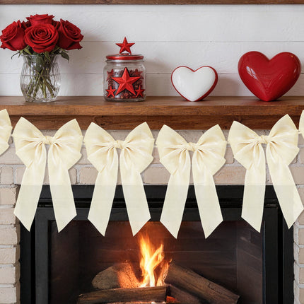FLAIR GIFTS 1-String 6.5ft Ivory White Bows Garland Banner, 6 Pcs Pre-Strung Bows Party Decorations for Bridal Shower, Birthday, Bachelorette Party, Baby Shower, Tea Party Supplies