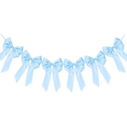 FLAIR GIFTS 1-String 6.5ft Blue Bows Garland Banner, 6 Pcs Pre-Strung Bows Party Decorations for Baby Shower, Birthday, Bridal Shower, Bachelorette Party, Tea Party Supplies