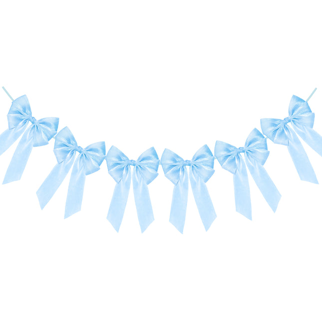 FLAIR GIFTS 1-String 6.5ft Blue Bows Garland Banner, 6 Pcs Pre-Strung Bows Party Decorations for Baby Shower, Birthday, Bridal Shower, Bachelorette Party, Tea Party Supplies
