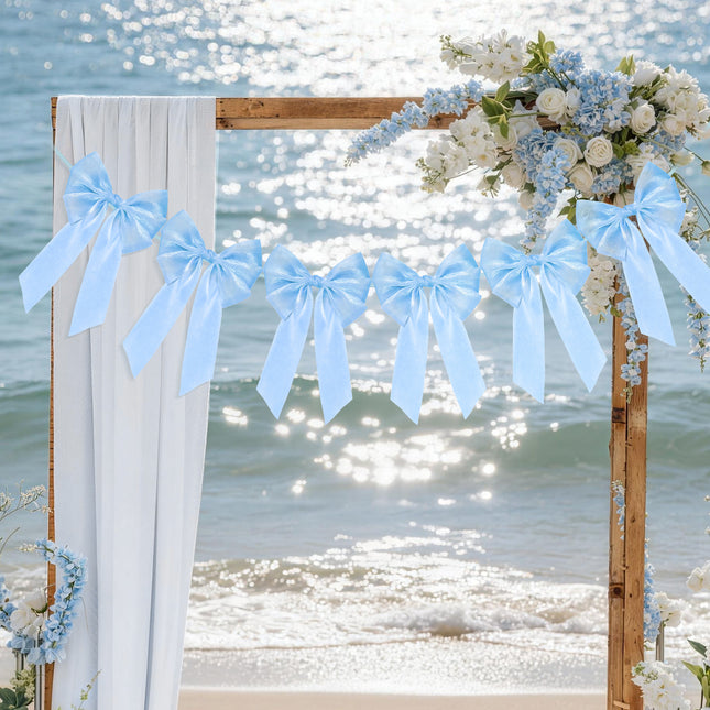 FLAIR GIFTS 1-String 6.5ft Blue Bows Garland Banner, 6 Pcs Pre-Strung Bows Party Decorations for Baby Shower, Birthday, Bridal Shower, Bachelorette Party, Tea Party Supplies