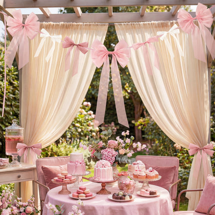 FLAIR GIFTS 16pcs Pink Coquette Bow Wall Decor - Satin Silk Ribbon Bow Garland Banner for Girls Birthday, Baby Shower Photo Backdrop, Aesthetic Room Decor & Gift Wrapping (Sticky Dots Included)
