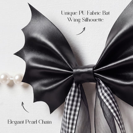 FLAIR GIFTS Halloween Spooky Gothic Black Bat Bow Garland, 6.5 Ft Pre-Strung PU Leather Banner Decor with 4 Extra DIY Bows for Fireplace Mantel Wall Home Decor