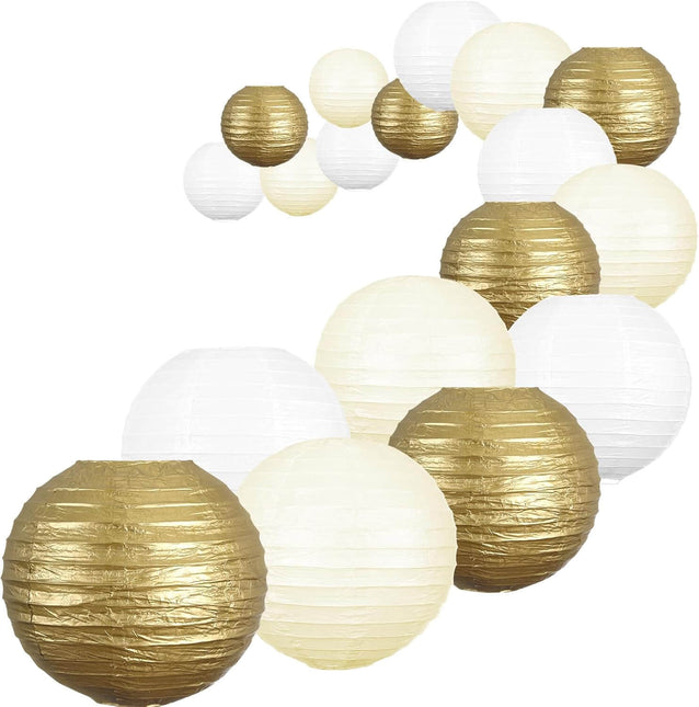 18Pcs Metallic Gold Paper Lantern Wedding Decoration Set