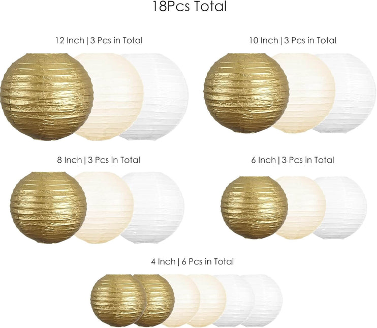 18Pcs Metallic Gold Paper Lantern Wedding Decoration Set