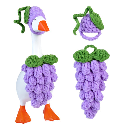 7 Inch Desk Goose Outfits Grape, Handmade Knit Costume 2 PCs with Hat & Dress for Desktop Goose Statue Clothes Accessories Decor Gift