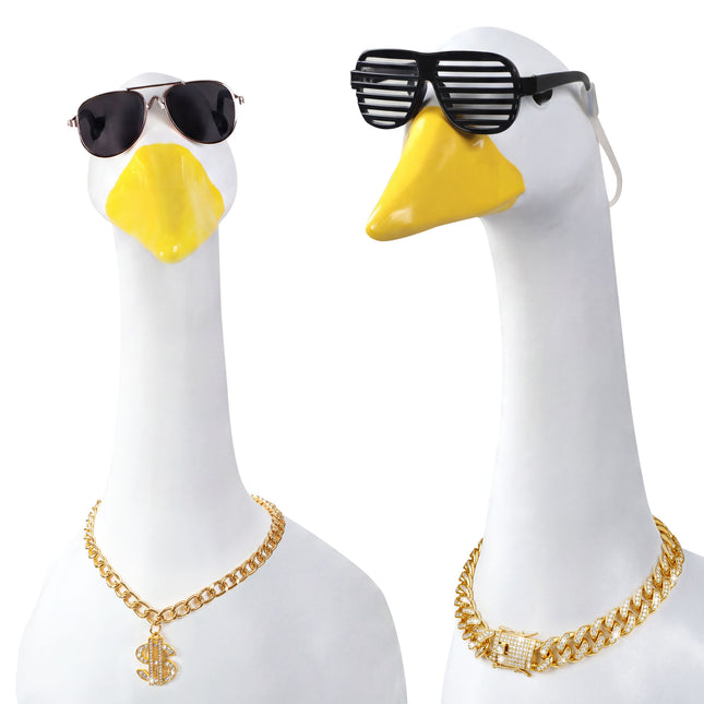 FLAIR GIFTS Porch Goose Statue 5pc Accessory Combination Set, Hip Hop Goose Accessories Kit with Chains Sunglasses Strap for 23 Inch Goose, Cool Street Style Yard Garden Decor (Hip-hop 5PC)
