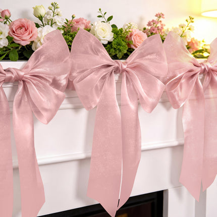 FLAIR GIFTS 1-String 6.5ft Dusty Rose Bows Garland Banner, 6 Pcs Pre-Strung Bow Party Decorations for Coquette Birthday, Bachelorette Party, Girly Pink Party Supplies, Baby Shower, Bridal Shower