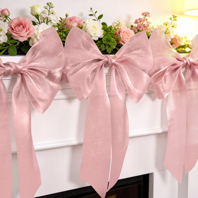 FLAIR GIFTS 1-String 6.5ft Dusty Rose Bows Garland Banner, 6 Pcs Pre-Strung Bow Party Decorations for Coquette Birthday, Bachelorette Party, Girly Pink Party Supplies, Baby Shower, Bridal Shower