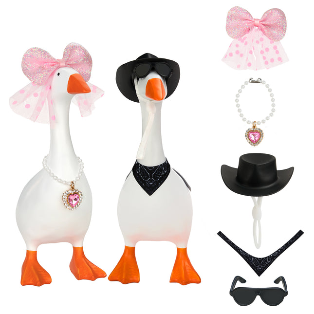 FLAIR GIFTS 2 Sets of Magnetic Desk Goose Statues, DIY Resin 7 Inch Goose Figurines with Dress Up Accessories, Funny Key Holder Desktop Decor for Home Office Gift