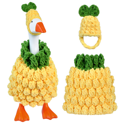 Desk Goose Outfits Fruit Outifits(Pineapple) 7 Inch Desk Goose Outfits Pineapple, Handmade Knit Costume 2 PCs with Hat & Dress for Desktop Goose Statue Clothes Accessories Decor Gift