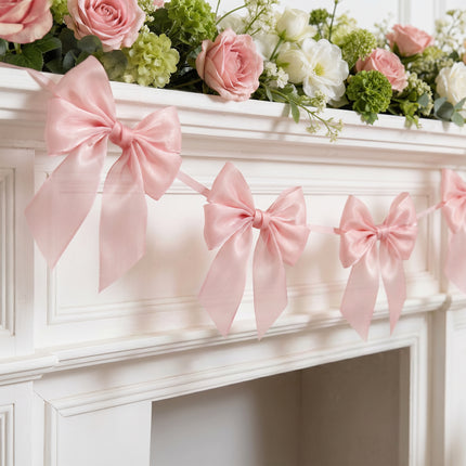 FLAIR GIFTS 1-String 6.5ft Pink Bows Garland Banner, 6 Pcs Pre-Strung Bow Party Decorations for Coquette Birthday, Bachelorette Party, Girly Pink Party Supplies, Baby Shower, Bridal Shower