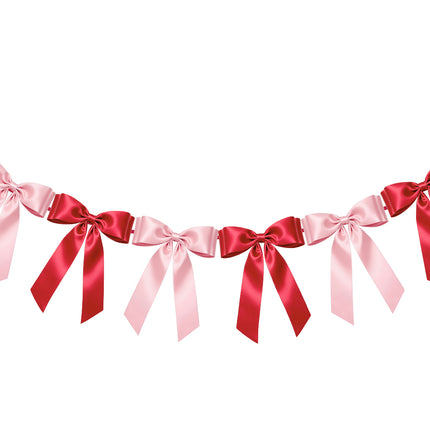 1-String Pink& Red Bow Garland Banner, 8 Pre-Strung Satin Ribbon Bows, for Baby Shower, Bridal Shower Birthday & Wedding Party, Valentine’s Day, Mother’s Day, Reusable Coquette Wall Mantel Table Decor