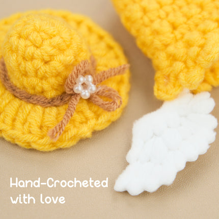 7 Inch Desk Goose Outfits 4 PCs, Handmade Crochet Hat Cape Dress & Yellow Plastic Slippers for Desktop Goose Statue Clothes Accessories Decor Gift