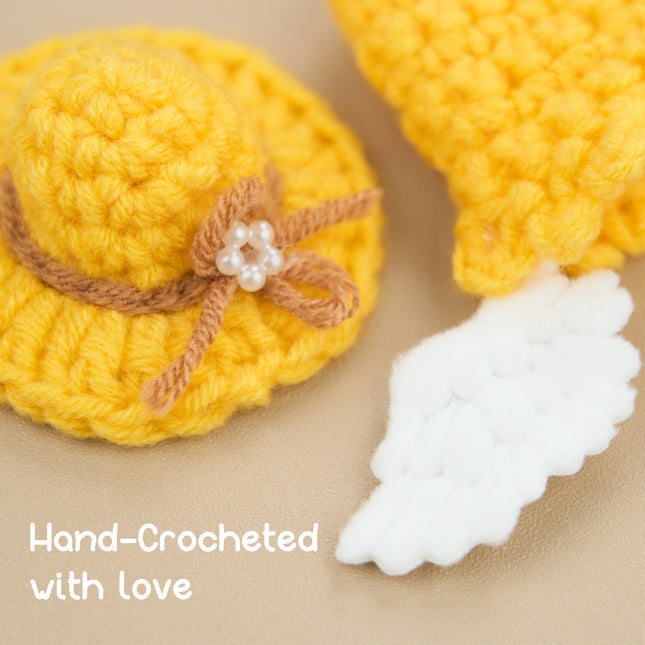 7 Inch Desk Goose Outfits 4 PCs, Handmade Crochet Hat Cape Dress & Yellow Plastic Slippers for Desktop Goose Statue Clothes Accessories Decor Gift