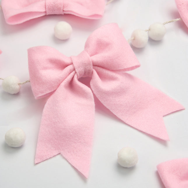 Flair Gifts 2-Pack 8ft Pink Bow Felt Garland, Coquette Room Decor, Pre-Strung Soft Banner for Baby Shower, Girls Birthday Party, Nursery Wall Decoration, Shabby Chic Wedding & Bridal Shower Bunting
