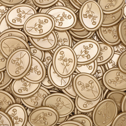 30mm Matte Gold 3D Flower Wax Seal Stickers - 50pcs Oval Edge