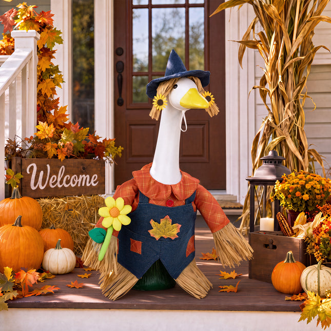 FLAIR GIFTS Scarecrow Porch Goose for 23 Inch Lawn Statue - Outdoor Yard Garden Patio Farmhouse Autumn Decor