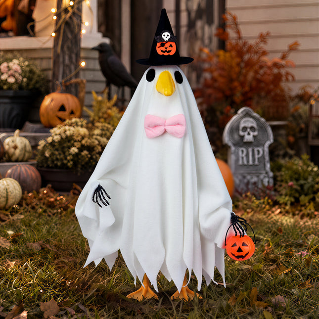 Halloween Ghost Goose Outfit Set for 23" Lawn Porch Goose Statue, Spooky Yard Decor