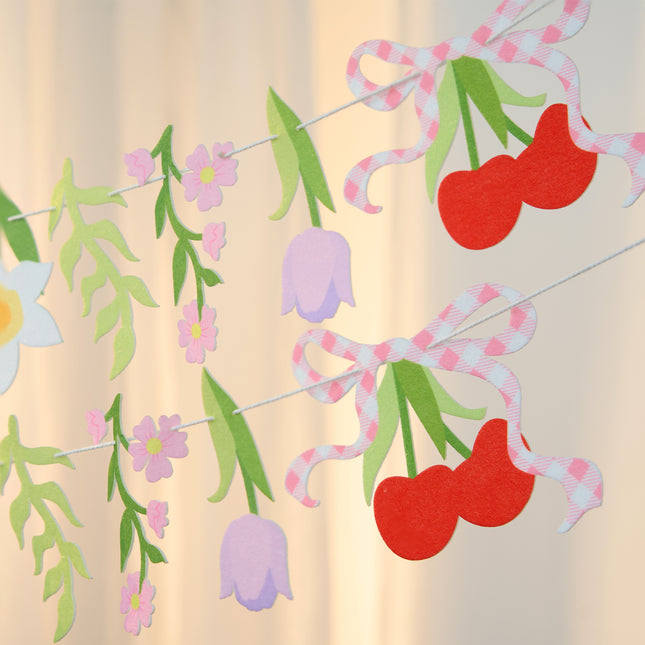 FLAIR GIFTS 2-Pack Wildflower Felt Garland, 8ft Colorful Floral Banner with Lavender & Daisy, Pre-Strung Cherry Blossom Bunting with Bows, Cottagecore Nursery Decor & Garden Party Supplies