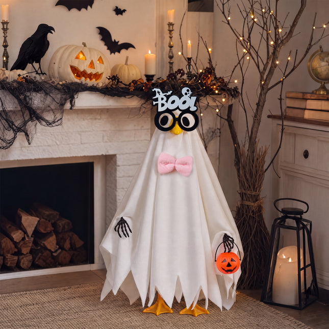 Halloween Ghost Goose Outfit Set for 23" Lawn Porch Goose Statue, Spooky Yard Decor