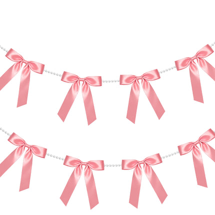 FLAIR GIFTS 2 Strings Dusty Rose Bow Garland Banner, 6.5ft Pearl Chain Pre-Strung Ribbon for Chic Bridal Shower, Muted Rose Wedding Decor, Sophisticated Birthday, Anniversary & Victorian Tea Party