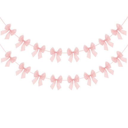 FLAIR GIFTS 2-String 6.5ft Pink Bows Garland Banner, Pre-Strung Bow with Sparkly Rhinestone Decor for Coquette Birthday, Bachelorette Party, Girly Pink Party Supplies, Baby Shower, Bridal Shower