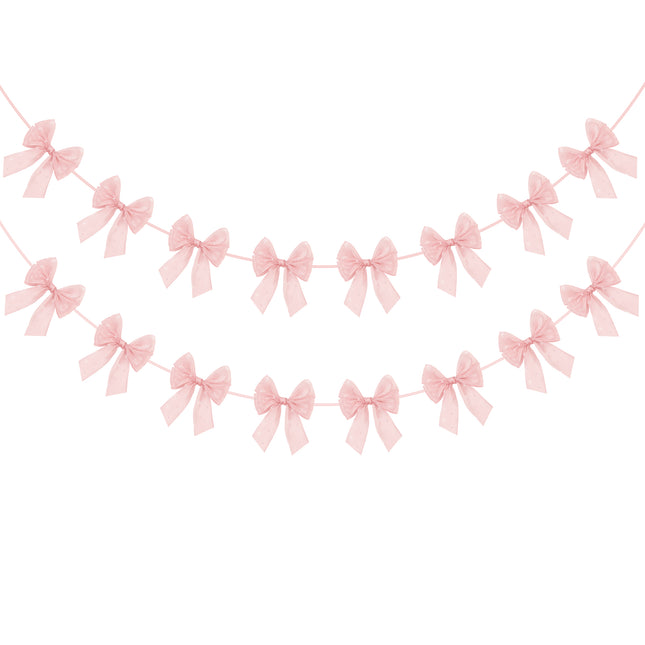 FLAIR GIFTS 2-String 6.5ft Pink Bows Garland Banner, Pre-Strung Bow with Sparkly Rhinestone Decor for Coquette Birthday, Bachelorette Party, Girly Pink Party Supplies, Baby Shower, Bridal Shower