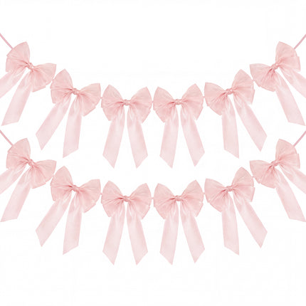 FLAIR GIFTS 2-Strings 6.5ft Pink Bows Garland Banner, Pre-Strung Bow Party Decorations for Coquette Birthday, Bachelorette Party, Girly Pink Party Supplies, Baby Shower, Bridal Shower