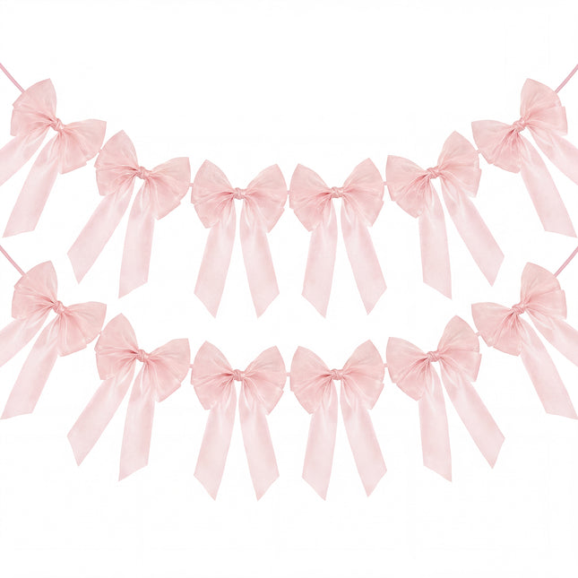 FLAIR GIFTS 2-Strings 6.5ft Pink Bows Garland Banner, Pre-Strung Bow Party Decorations for Coquette Birthday, Bachelorette Party, Girly Pink Party Supplies, Baby Shower, Bridal Shower