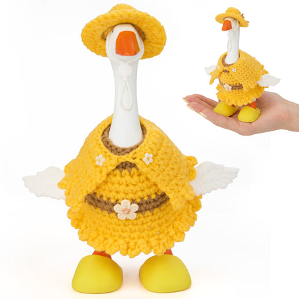 7 Inch Desk Goose Outfits 4 PCs, Handmade Crochet Hat Cape Dress & Yellow Plastic Slippers for Desktop Goose Statue Clothes Accessories Decor Gift