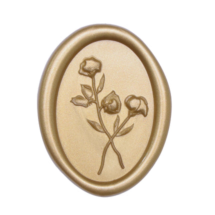 30mm Matte Gold 3D Flower Wax Seal Stickers - 50pcs Oval Edge