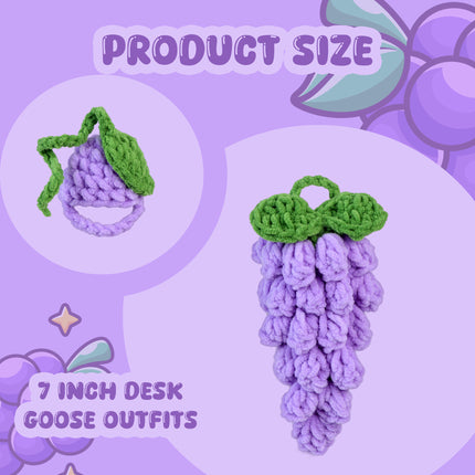 7 Inch Desk Goose Outfits Grape, Handmade Knit Costume 2 PCs with Hat & Dress for Desktop Goose Statue Clothes Accessories Decor Gift