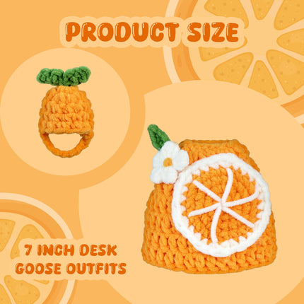 7 Inch Desk Goose Outfits Orange, Handmade Knit Costume 2 PCs with Hat & Dress for Desktop Goose Statue Clothes Accessories Decor Gift
