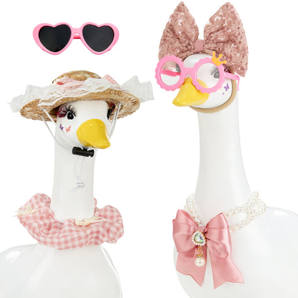 FLAIR GIFTS Porch Goose Statue 8pc Accessory Combination Set, Pink Goose Accessories Kit with Glasses Bow Hat Necklace Stickers for 23 Inch Goose, Cute Girl Style Yard Decor (Pink Girl 8PC)