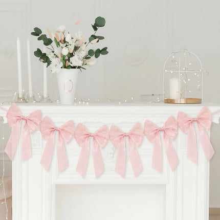 FLAIR GIFTS 2-Strings 6.5ft Pink Bows Garland Banner, Pre-Strung Bow Party Decorations for Coquette Birthday, Bachelorette Party, Girly Pink Party Supplies, Baby Shower, Bridal Shower