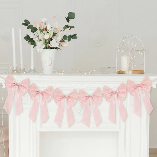 FLAIR GIFTS 2-Strings 6.5ft Pink Bows Garland Banner, Pre-Strung Bow Party Decorations for Coquette Birthday, Bachelorette Party, Girly Pink Party Supplies, Baby Shower, Bridal Shower