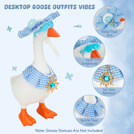 24 PCs 7 Inch Desktop Goose Outfits, Mix & Match Goose Outfits with Hat Wig Bow Dress Necklace Glasses for Desktop Goose Statue Indoor Decor Home Decor Gift