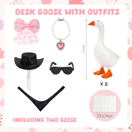 FLAIR GIFTS 2 Sets of Magnetic Desk Goose Statues, DIY Resin 7 Inch Goose Figurines with Dress Up Accessories, Funny Key Holder Desktop Decor for Home Office Gift