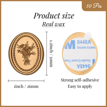 31mm Bronze Gold Vintage Frame Bouquet Wax Seal Stickers - 50pcs Round Edge