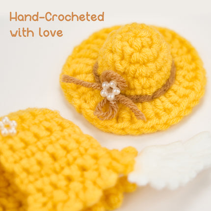 7 Inch Desk Goose Outfits 4 PCs, Handmade Crochet Hat Cape Dress & Yellow Plastic Slippers for Desktop Goose Statue Clothes Accessories Decor Gift