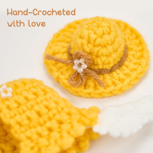 7 Inch Desk Goose Outfits 4 PCs, Handmade Crochet Hat Cape Dress & Yellow Plastic Slippers for Desktop Goose Statue Clothes Accessories Decor Gift