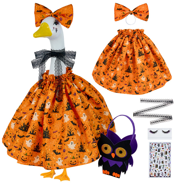 Halloween Orange Dress Porch Goose Outfits for 23 Inch Lawn Statue - Outdoor Yard Garden Lawn Autumn Decor Costume