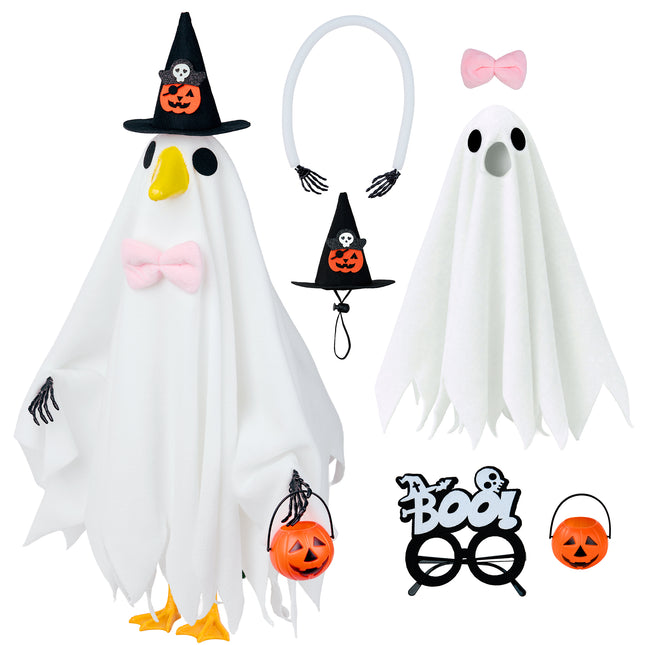 Halloween Ghost Goose Outfit Set for 23" Lawn Porch Goose Statue, Spooky Yard Decor