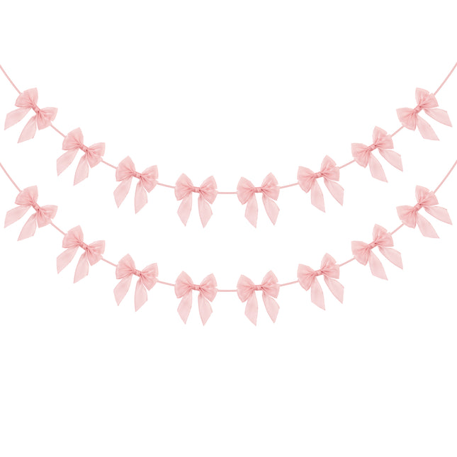FLAIR GIFTS 2-String 6.5ft Pink Bows Garland Banner, 16 Pcs Pre-Strung Bow Party Decorations for Coquette Birthday, Bachelorette Party, Girly Pink Party Supplies, Baby Shower, Bridal Shower