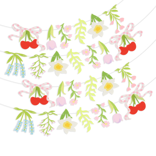 FLAIR GIFTS 2-Pack Wildflower Felt Garland, 8ft Colorful Floral Banner with Lavender & Daisy, Pre-Strung Cherry Blossom Bunting with Bows, Cottagecore Nursery Decor & Garden Party Supplies