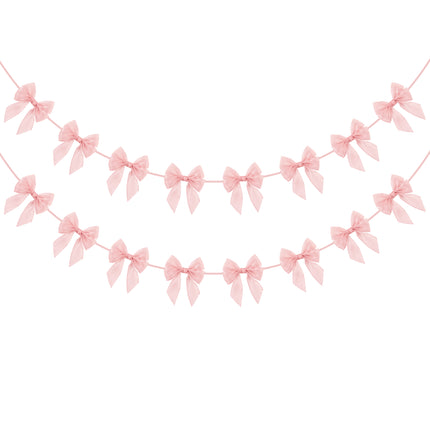 FLAIR GIFTS 1-String 6.5ft Pink Bows Garland Banner, 6 Pcs Pre-Strung Bow Party Decorations for Coquette Birthday, Bachelorette Party, Girly Pink Party Supplies, Baby Shower, Bridal Shower